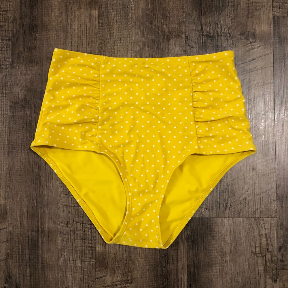 Yellow polka dot bikini high rise swim bottoms!